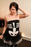 Adorable Brunette Freckles Teases Us In Her Pantyhose And Her Halloween Outfit