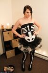 Adorable Brunette Freckles Teases Us In Her Pantyhose And Her Halloween Outfit