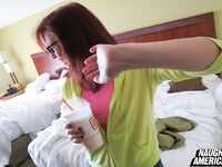 The Well Shaved Pussy Slit Of Beautiful Aubrey James Is Filled With The Big Stick