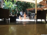 Charming Diligent Brunette Eva Ellington Is Rubbing Her GFâ€™s Body By The Swimming Pool