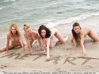 Four Wet Tight Teen Girls Uma B, Yara A, Adriana E And Milana B Pose Nude In Sand By The Sea