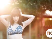 Jess Lou Strips Nude From Blue Floral Lingerie