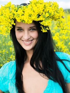 The Nude Brunette Teen Katya AC Looks Like The Meadow Queen Posing Among The Flowers