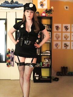 Filthy Redhead Lucy OHara Is A Police Officer In Sexy Uniform And Fishnet Stockings