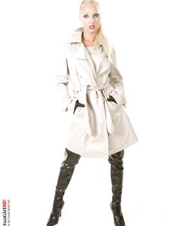 Bosomy Blonde Veronika Symon Unbuttons The Coat And Shows The Erotic Lingerie