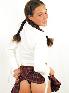 Nasty Schoolgirl Ashley Gracie In Braided Pigtails Gets Her Bald Pussy Stuffed Full Of Cock