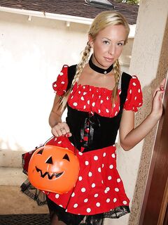 Pigtailed Blonde Eden Adams Shows Her Bits On Halloween And Takes On Long Dicked Guy