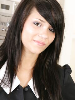 Alluring Brunette Maid Laura P Takes Off Her Uniform And Polka Dot Underwear photos (Laura Jones)