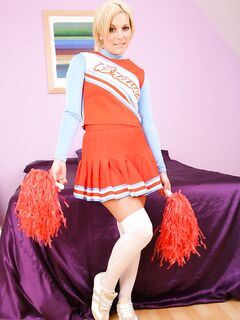 Puffy Titted Cheerleader Amy Lu In Cute White Panties Does Indoor Striptease