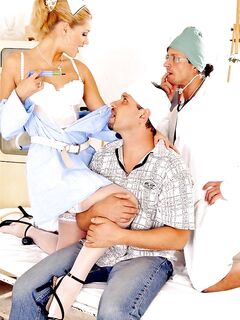 Saucy Polly In White Stockings Servicing Two Throbbing Cocks And Greedily Drinking Cum.