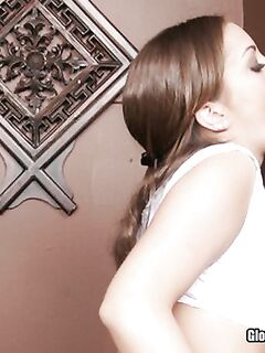 Katie Cummings In Top And Short Skirt Milks Cock With Her Mouth Through A Glory Hole