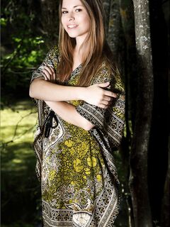 Charming Long Haired Blonde Olesya MPL Is Walking Naked In The Green Wood