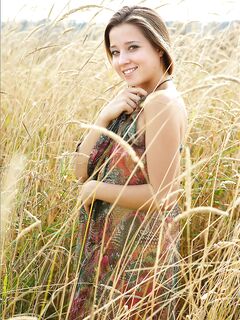 Hot And Sexy Girl Eva Shanti Laid The Blanket On The Grass At The Field And Hotly Bending In Rather Poses Nude