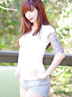 Sweet Girl With Red Hair Ivy Jean Strips Out Of Her Cute Outfit Outdoors And Poses