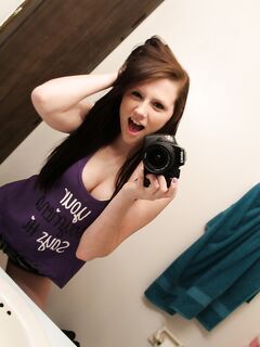 Ravishing Brunette Girl Freckles Strips In Front Of The Mirror And Takes Some Naughty Selfies