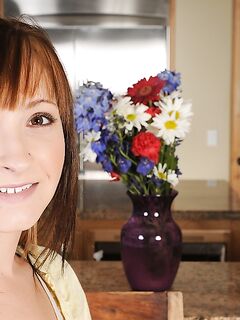 Cute Redhead Mia Mayson With Totally Smooth Pussy Bares All And Parts Her Legs On A Chair