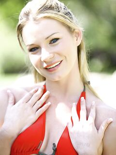 Cute Brooke Cherry Takes The Red Bikini Off To Tease Guys Naked Outdoor