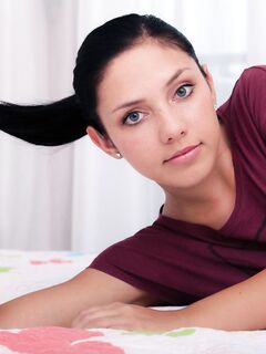 Teen Brunette Kantata Is Sliding Off Tight Jeans From Her Long Slender Legs And Posing Nude Extremely Sexy