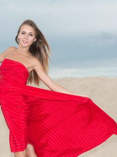 Girl In Wonderful Red Outfit Dana P Is Flashing Her Delicious Full Boobs And Shaved Beaver