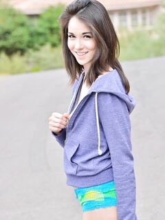 Smiling Brunette Teen Emily Grey Is In The Street Uncovering View On Hot Butt And Boobs