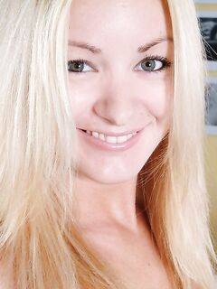 Tender Blonde Sarah Sinn With Sexy Pink Pussy Takes Off Her Fishnet Panties