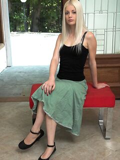 Slender Blonde Babe Charlotte Stokely Strips Naked And Demonstrates Her Sexy Tiny Ass