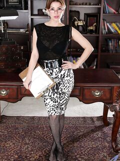 Busty Brunette Babe In Glasses Valarie Anilos Takes Off Cloth By Cloth And Stays In Stockings