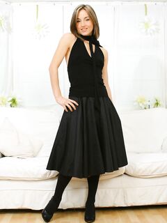 Smiling Kitty Melanie In Black Stockings And Garters Removes Her Dress And Shows Her Small Nipps photos (Melanie Walsh)