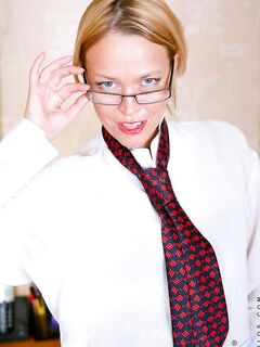 Sexy Lady Boss In Stockings Olga Anilos Erotically Stripping On The Chair