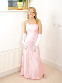 Sammy Jo In Long White Gloves Wears Long Pink Dress That Hides Her Killer Lingerie