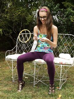 Girl In Sexy Glasses Tali Dova Is Playing Horny Fetish Games With Her Own Pussy In The Park