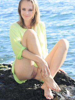 Foxy Blonde Rachel Blau Is Posing By The Ocean And Dipping Her Fine Bod In The Water