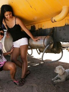 Two Brunettes Alyssa Reece And Leah Both With Sexy Slender Bodies Have Lesbian Sex In The Garage photos (Leah Parker)