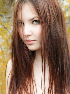 Pale Skinned Auburn Girl Nalli A Poses In Her Bare Skin In The Autumn Forest