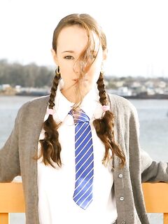 Flat Chested Schoolgirl Laura J In Pigtails Does Strip Tease On Balcony