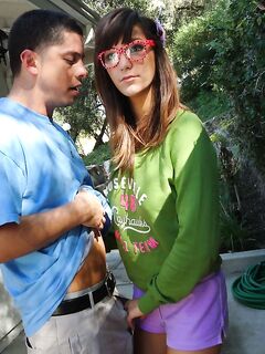 Teen With Glasses Holly Michaels Gives Outdoor Blowjob Before Indoor Pussy Fucking