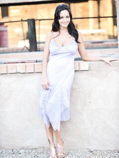 Salacious Brunette Doll Ava Addams Shows Her Full Tits Outdoors And Flashes Her Pussy