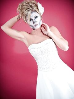 Blonde Babe With Painted Face Meet Madden Poses In A Wedding Dress Then Strips To Panty