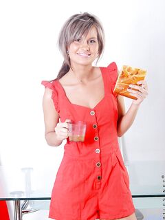 Well-stacked Teen Chick Gudrun Pulls Off Her Red Dress And Exposes Her Pink Snatch photos (Gudrun Femjoy)