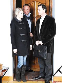 Skinny Small Titted Topless Blonde Wiska In Skin Tight Jeans Gives Blowjob To Two Men