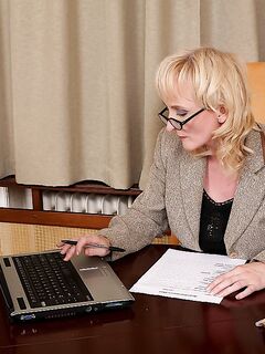 Busty Woman Monika Wipper Takes Off Her Office Suit And Underwear Then Shows Her Mature Pussy