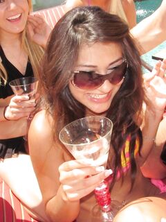 Drunk Aj Estrada And Her Girlfriends Fuck A Boy All Together At The Poolside Party